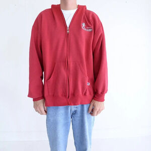 Vintage 90's Russell Athletic Zip Up Hooded Red Sweater XXL Made In U.S.A.